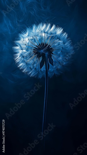  A tight shot of a dandelion against a dark backdrop, its soft focus self obscured by surrounding blur photo