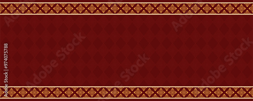 Regal Thai-inspired pattern background. Gold ornate border on deep red. Luxurious Thai design for elegant invitations or packaging. Traditional Thai motifs in rich colors. Thai art border.