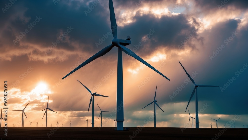 Obraz premium wind turbines at sunset