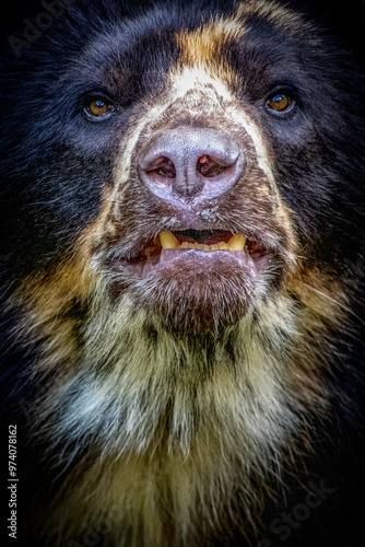 close-up portrait of a south american spectacled black bear