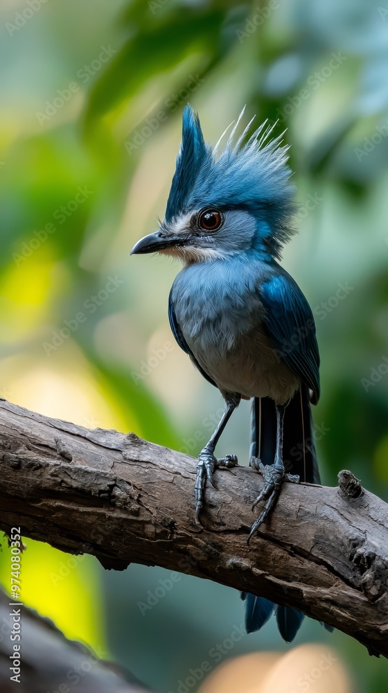A tight shot of a bird perched on a tree branch, surrounded by an out-of-focus backdrop of leaves and another branch A tight shot of a bird perched on a tree branch, surrounded by an out-of-focus backdrop of leaves and another branch