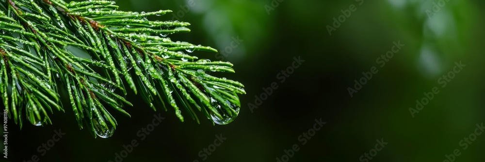needles bear drops of water against blurred background needles bear drops of water against blurred background