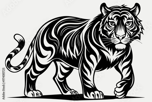 black and white tiger vector