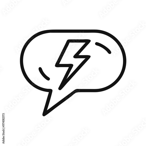 Black outline speech bubble with lightning bolt symbolizing communication and energy
