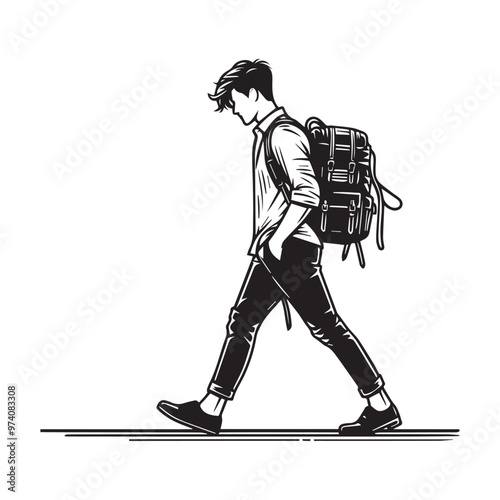 A man walks with a backpack Vector Illustration Silhouette