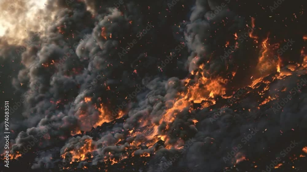 Fiery Smoke and Embers Rising from a Burning Landscape Fiery Smoke and Embers Rising from a Burning Landscape