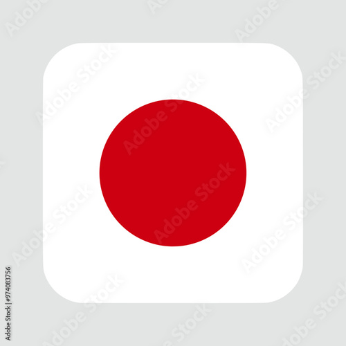 The flag of japan. Flag icon. Standard color. flat vector square with rounded corners Computer illustration. Digital illustration. Vector illustration.