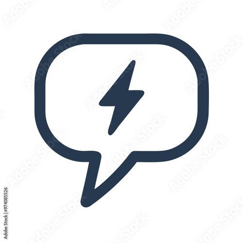 Dark blue outline speech bubble with lightning bolt symbolizing communication and energy
