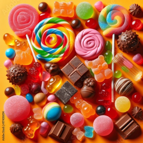 Delicious candy with orange background 