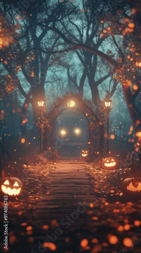 Spooky Halloween banner with dark shadows and creepy atmosphere.