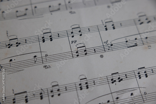 Closeup view of sheet with music notes.