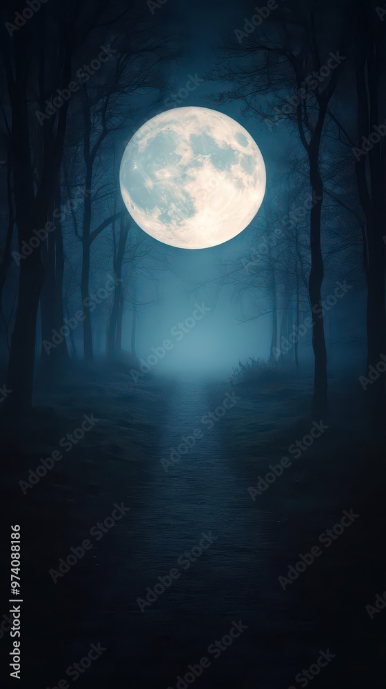 A foggy path through the woods lit by a full moon, with mysterious figures lurking in the shadows, foggy path, full moon, shadows A foggy path through the woods lit by a full moon, with mysterious figures lurking in the shadows, foggy path, full moon, shadows