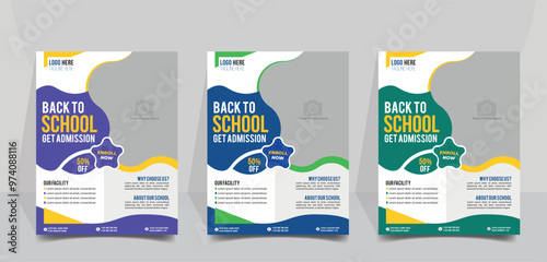 School admission flyer design template. back to school flyer design set. Kids school admission flyer. school admission template for flyer, poster design.