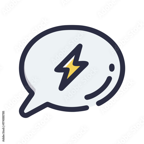 Stylized speech bubble with yellow lightning bolt representing communication and positivity
