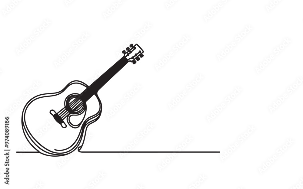 Continuous one art line hand drawing doodle a classic acoustic guitar outline design. illustration vector on white background
