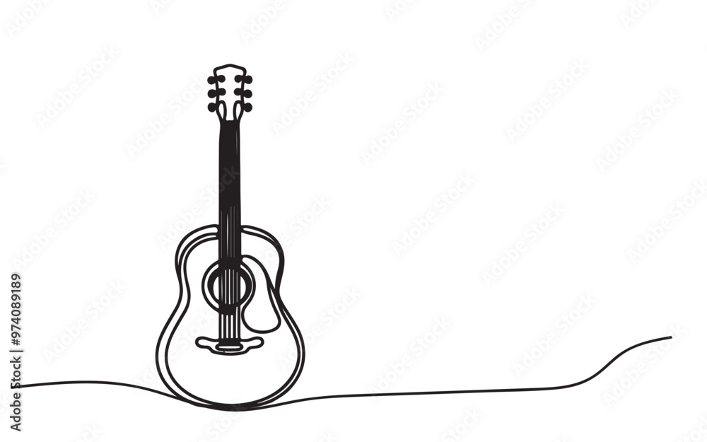 Continuous one art line hand drawing doodle a classic acoustic guitar outline design. illustration vector on white background Continuous one art line hand drawing doodle a classic acoustic guitar outline design. illustration vector on white background