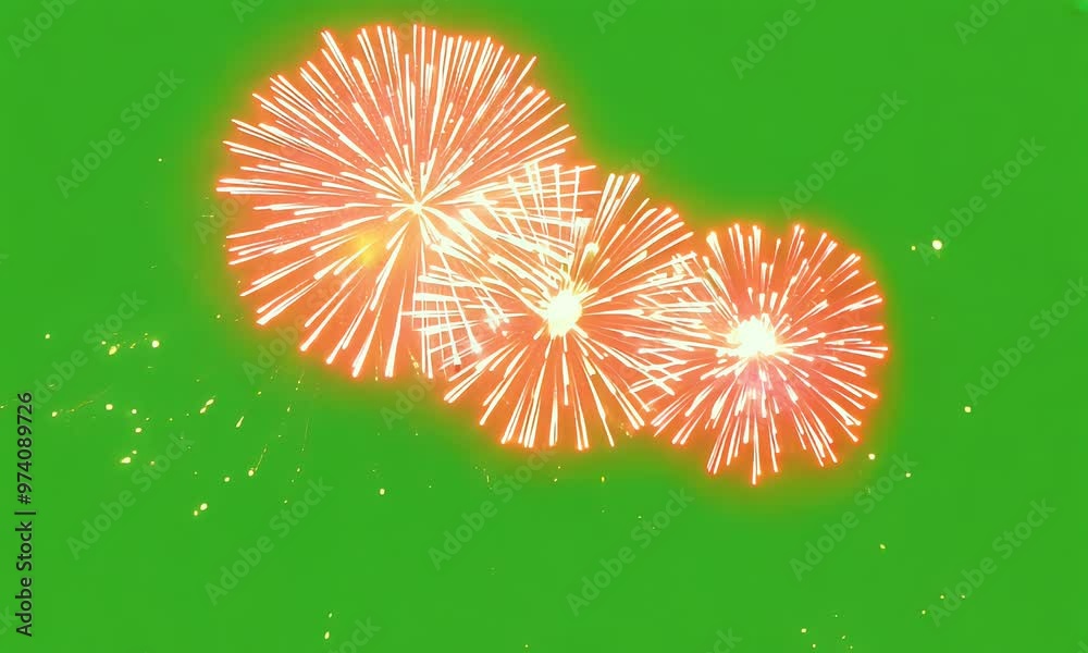 a vivid display of golden fireworks lights up a green screen, creating a perfect celebratory effect for creative video projects