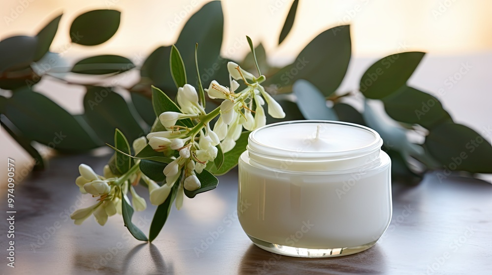 White candle with white flowers White candle with white flowers