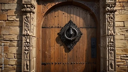 old wooden door of a fort with a handle