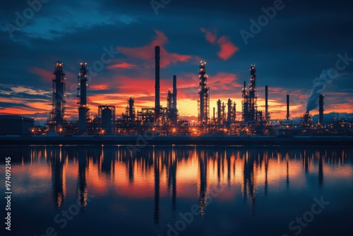 Oil refinery at twilight sky