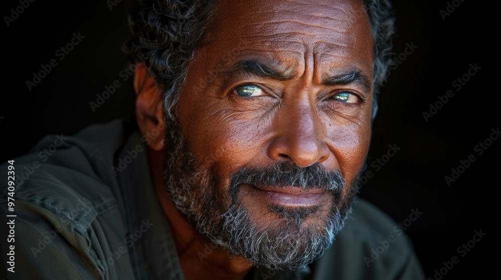 A close-up portrait of a man with a beard and intense eyes. AI. A close-up portrait of a man with a beard and intense eyes. AI.