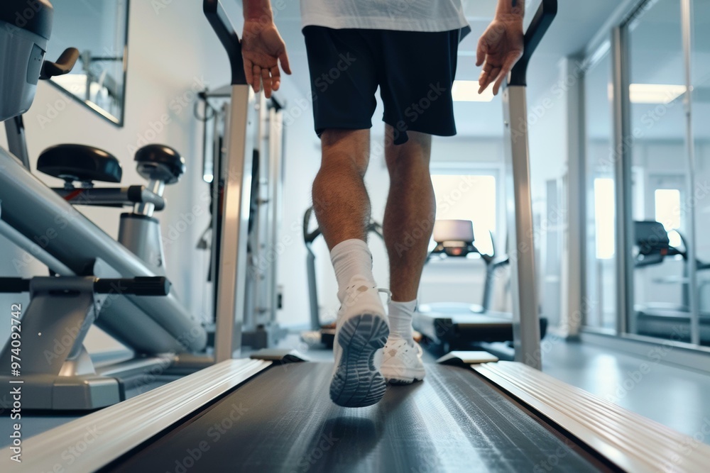 Obraz na plátně A person is walking on a treadmill. AI.