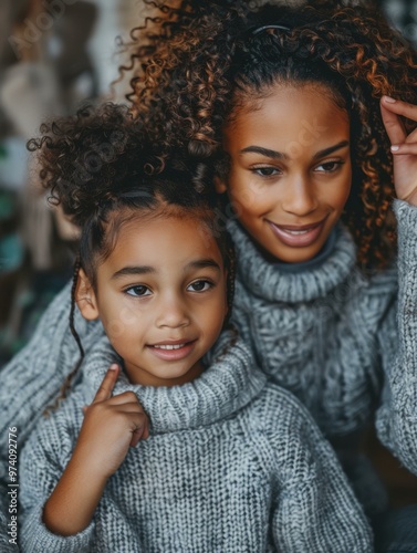 A mother and her daughter share a loving moment. AI.