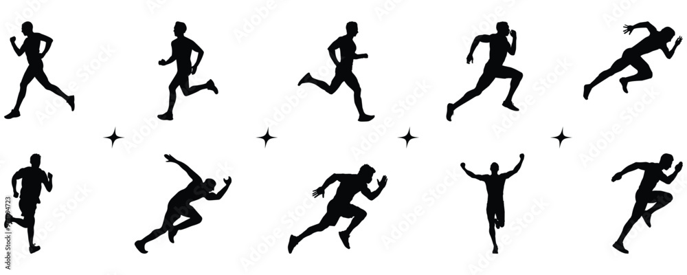 Set of Mans Running Silhouette Set of Mans Running Silhouette