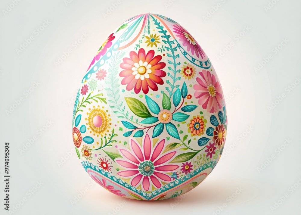 Colorful Easter egg template with intricate designs and patterns, featuring pastel hues, floral motifs, and delicate