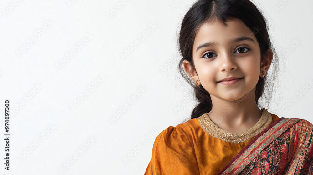 Indian girl dressed as an artist holding a paintbrush Indian girl dressed as an artist holding a paintbrush