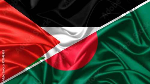 United waving flag of Palestine and Bangladesh