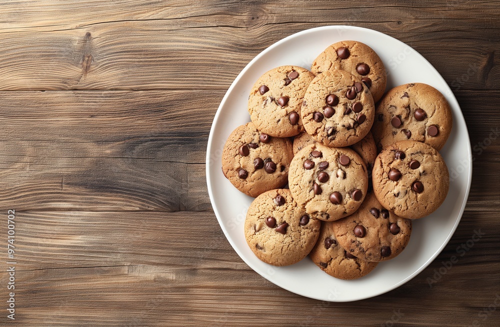 A plate of chocolate chip cookies A plate of chocolate chip cookies