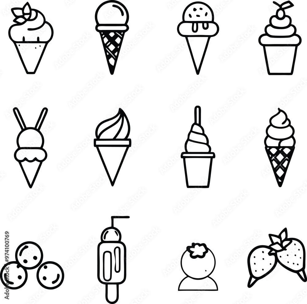 Ice Cream Icons Line Art Collection