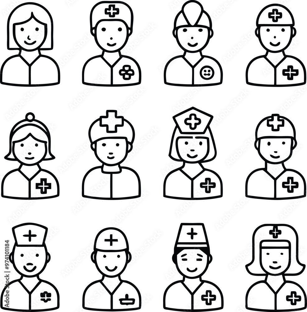 Medical Staff Icons Elegant Line Art Medical Staff Icons Elegant Line Art