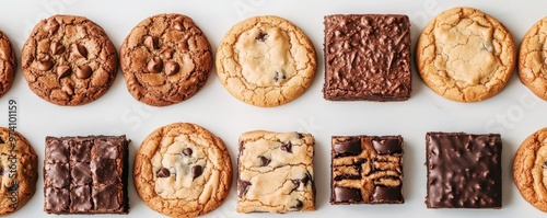 A 3D bakery counter filled with cookies, brownies, and bars neatly arranged in rows, 3D counter, cookies, brownies