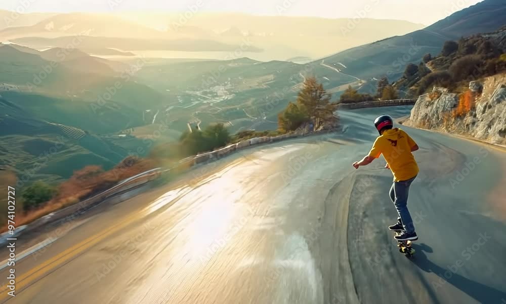 Longboarder speeding down a curvy mountain road, Video