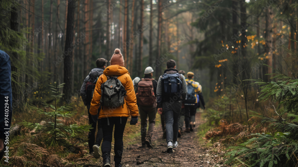 Walk in a forest with a group of friends, nature therapy, 300 DPI Walk in a forest with a group of friends, nature therapy, 300 DPI