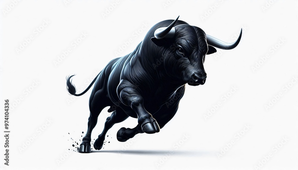 Black Bull Charging Forward on White Background Black Bull Charging Forward on White Background