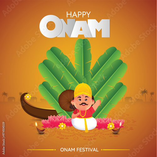 New Kerala festival happy onam with people making flower decoration, use for poster, leaflet , banner. abstract vector illustration design photo