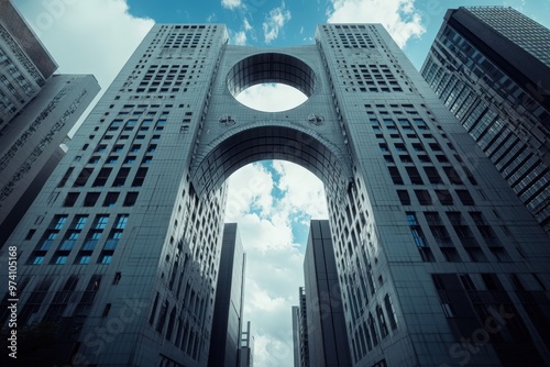View of umeda sky building with modern architecture and symmetrical design