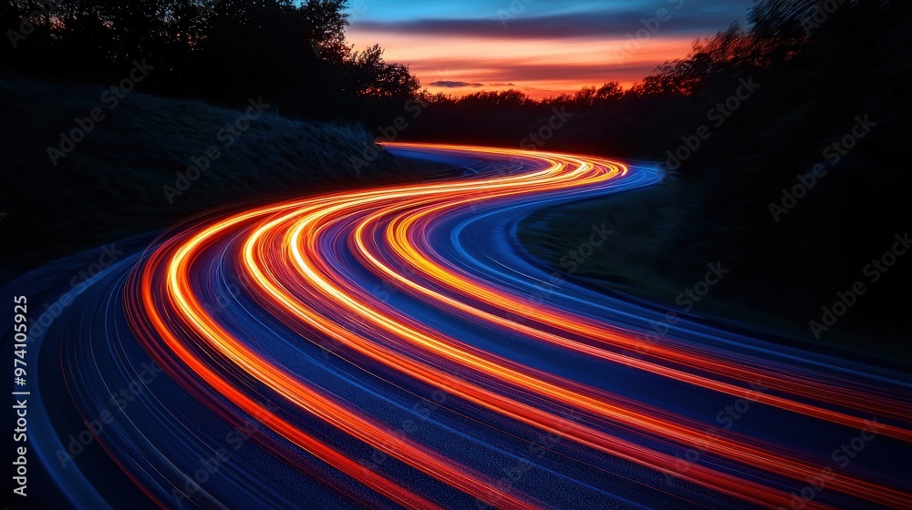 Naklejka premium Light trails forming dynamic patterns, organic shapes, vibrant and energetic.