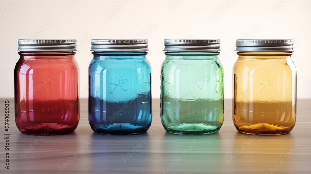 A group mason colored jars A group mason colored jars