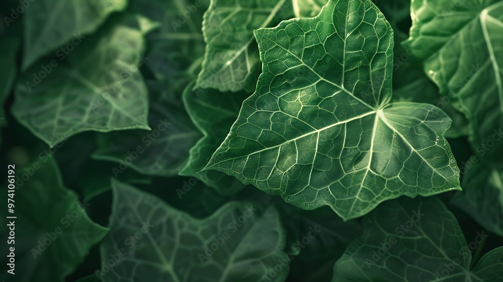 A macro view of ivy leaves with their intricate veins and glossy surfaces, emphasizing the contrast between light and shadow. 8k UHD, suitable for high-quality printing or digital display. A macro view of ivy leaves with their intricate veins and glossy surfaces, emphasizing the contrast between light and shadow. 8k UHD, suitable for high-quality printing or digital display.