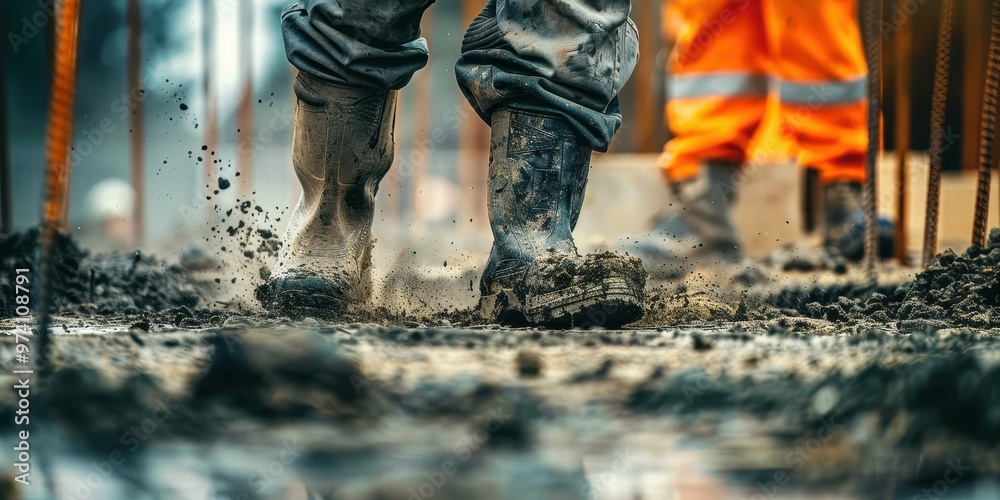 Close up of a professional construction laborer working on a building site during daylight