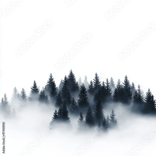 Design an awe-inspiring long shot display of a dense, mystical forest in the fog, captured in a hyper-realistic 3D rendering