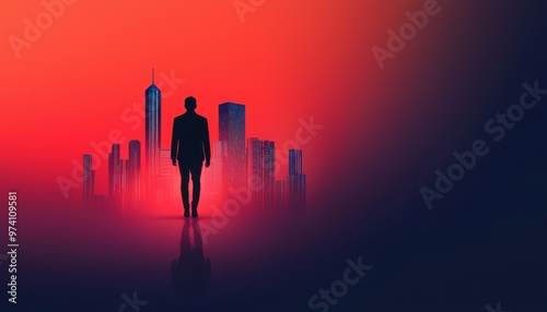 Wallpaper Mural Human silhouette walking on a path of glowing ideas, leading toward a futuristic city, innovation journey, creative business path Torontodigital.ca