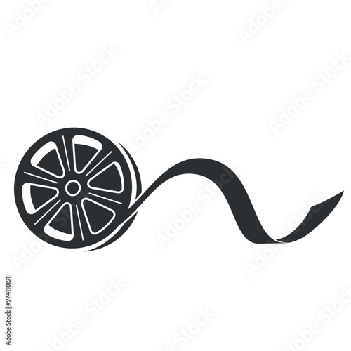 Film reel icon isolated on a white background showcasing traditional cinematography equipment for showcasing motion pictures and storytelling