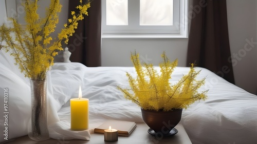 forsythia on the bed
