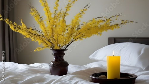 forsythia on the bed
