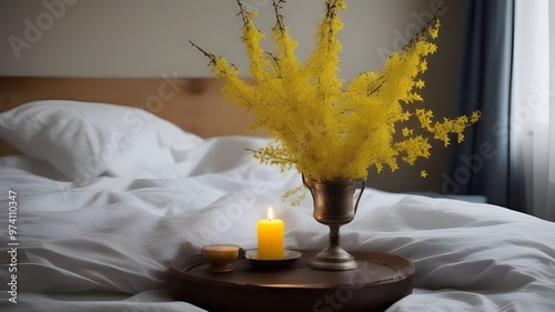 forsythia on the bed
